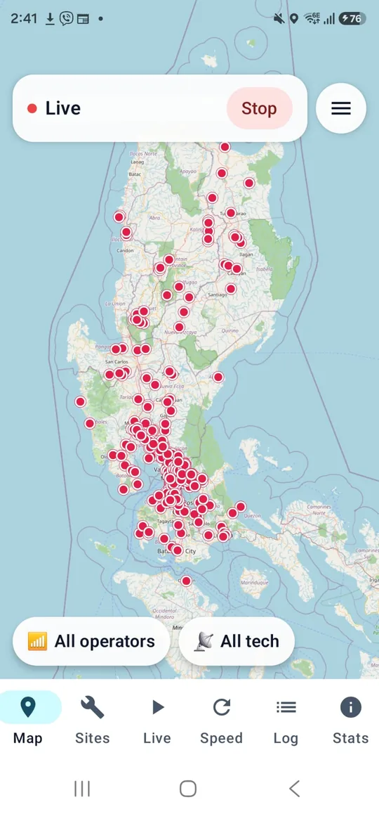 Nationwide crowdsourced measurement points across the Philippines in the SigBench app